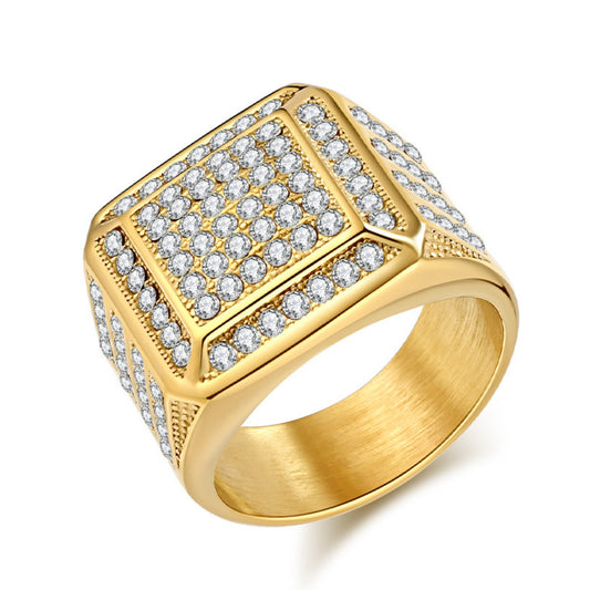 Flydeer Rings for Men Titanium Steel Hip Hop Iced Out Rings Square Men Rings Punk Ring Club ring Size 8-12