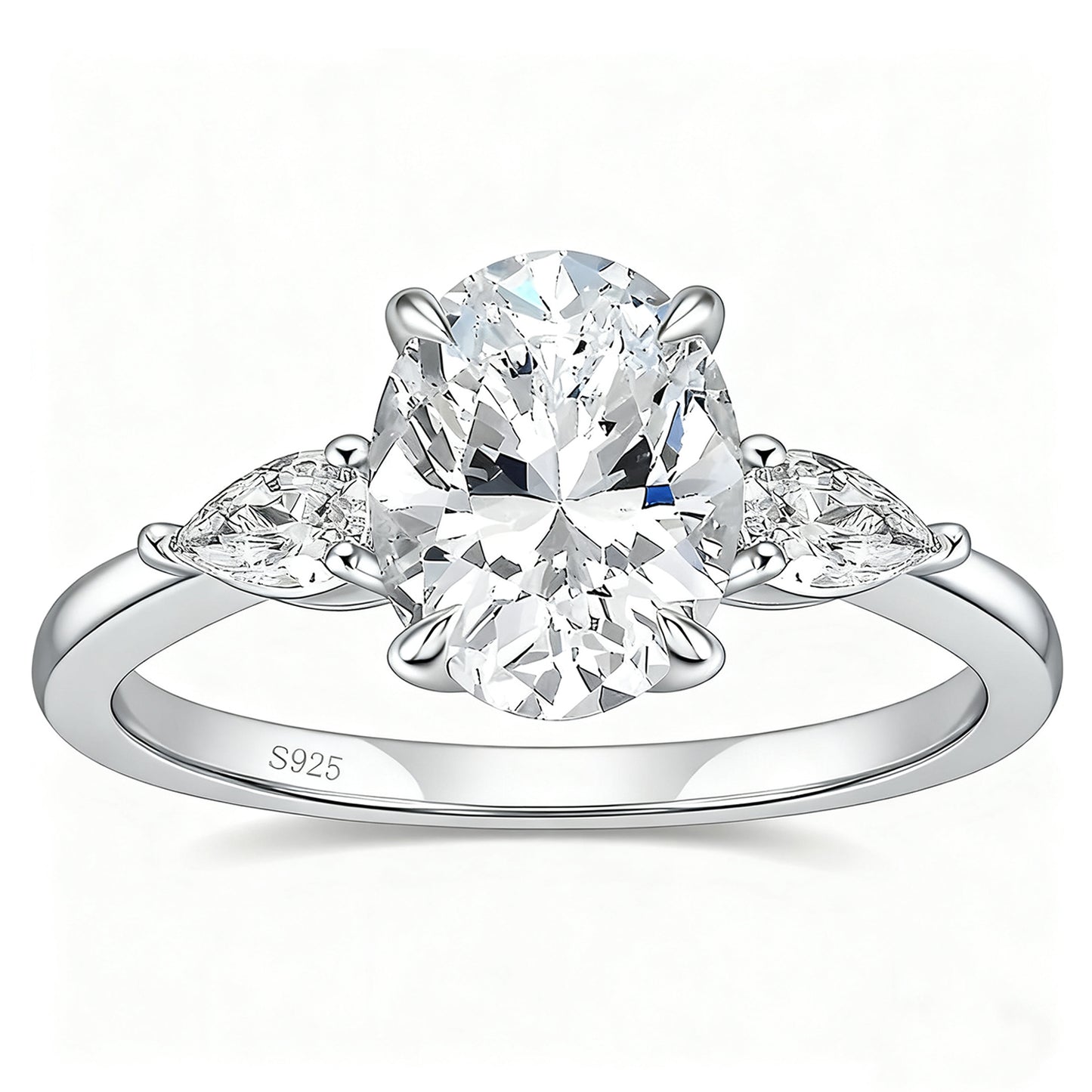 Flydeer Engagement Rings for Woman 925 Sterling Silver Oval Pear Cut Three Stone Wedding Rings 3CT 5A CZ Anniversary Size 5-10