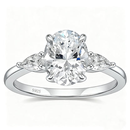 Flydeer Engagement Rings for Woman 925 Sterling Silver Oval Pear Cut Three Stone Wedding Rings 3CT 5A CZ Anniversary Size 5-10