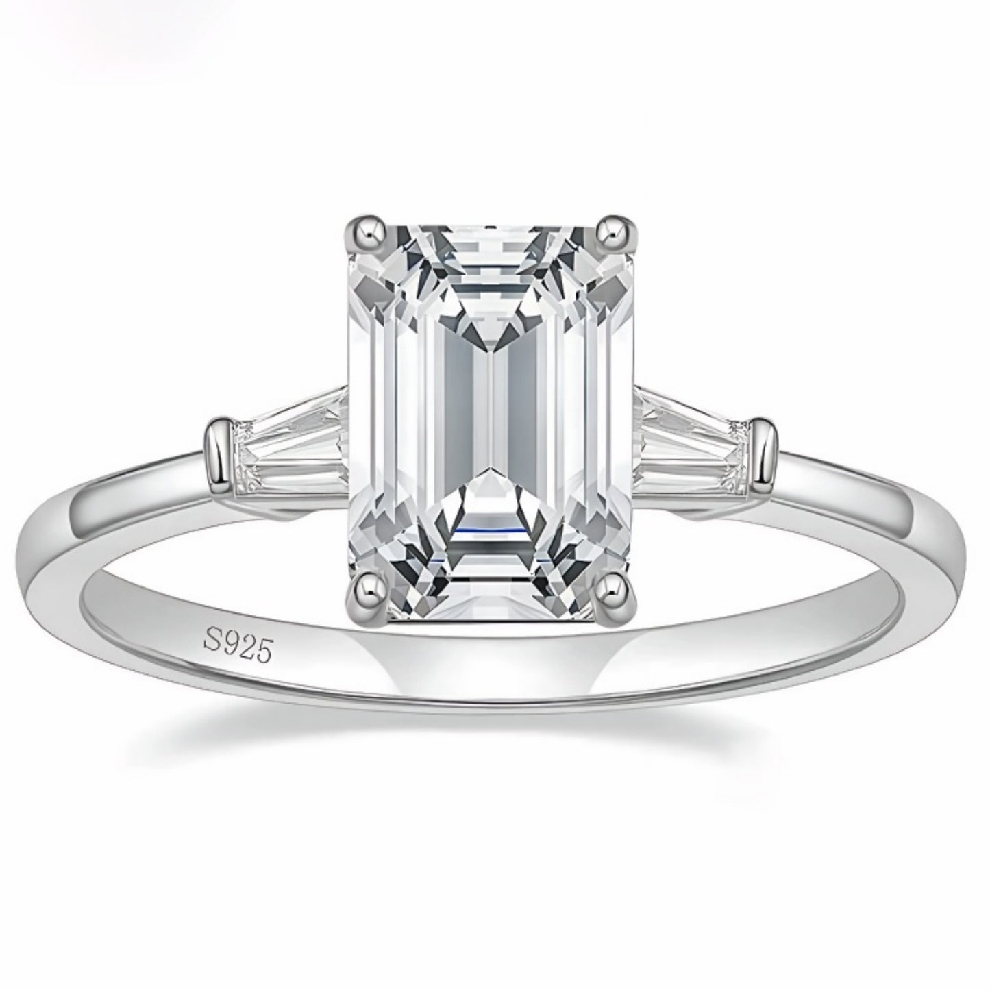 Flydeer Engagement Rings for Woman 925 Sterling Silver Emerald Cut Wedding Woman Rings 3CT 5A CZ Size 5-10