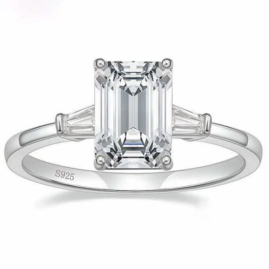 Flydeer Engagement Rings for Woman 925 Sterling Silver Emerald Cut Wedding Woman Rings 3CT 5A CZ Size 5-10