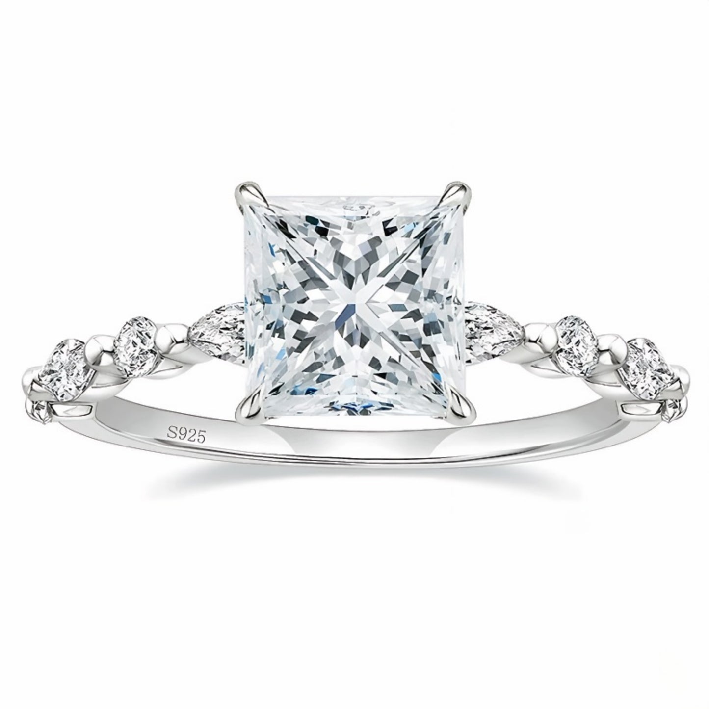 Flydeer Engagement Rings 925 Sterling Silver Rings For Women Princess Cut Promise Woman Rings 2CT 5A CZ Size 5-10