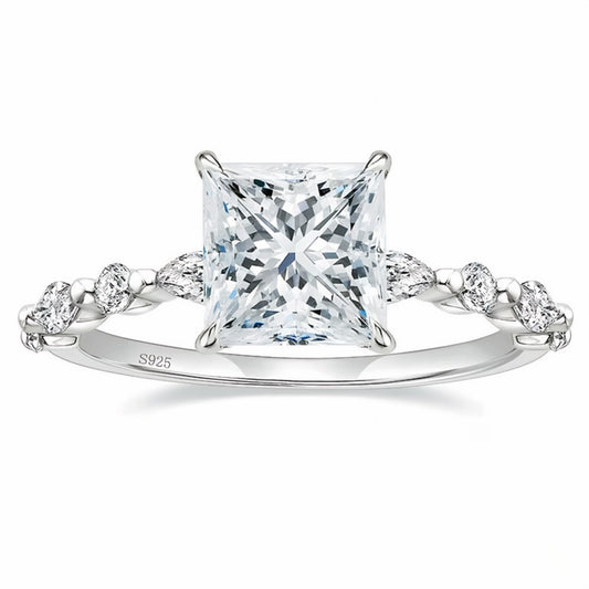 Flydeer Engagement Rings 925 Sterling Silver Rings For Women Princess Cut Promise Woman Rings 2CT 5A CZ Size 5-10