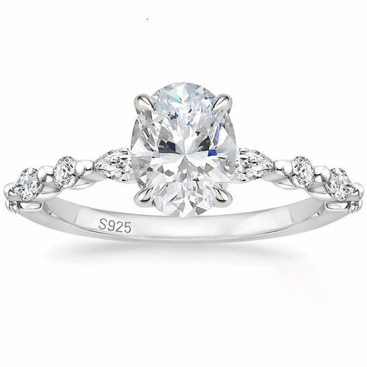 Flydeer Engagement Rings 925 Sterling Silver Rings For Women Oval Cut Wedding Woman Rings 3CT 5A CZ Anniversary Size 5-10