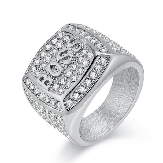 Flydeer Rings for Men Titanium Steel Hip Hop Iced Out Rings Men Rings Big Boss Rings Size 8-12