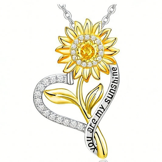 Flydeer Necklaces for Women 925 Sterling Silver Sunflower Heart Pendant Necklace 5A CZ Anniversary Jewelry Gifts for Women