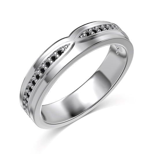 Flydeer Wedding Matching Ring for Men - Pave Black Zirconia with 925 Sterling Silver Groom Lovers Couple Rings for His Silver Size 7-12