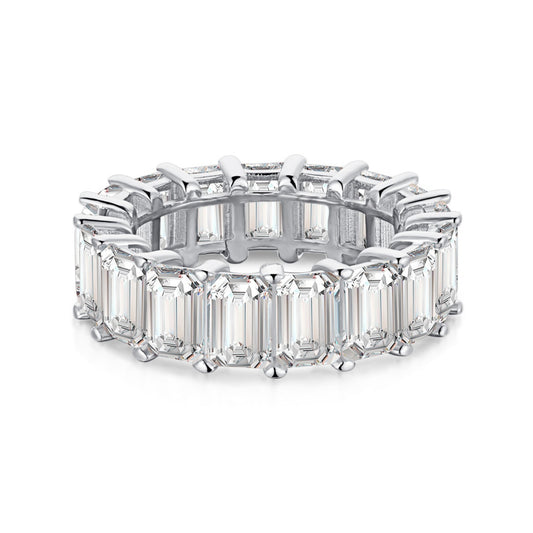Flydeer Engagement Wedding Rings for Women 925 Sterling Silver 5A CZ Emerald Cut Wedding Band for Women Eternity Rectangle Stacking Ring for Her Size 5-9