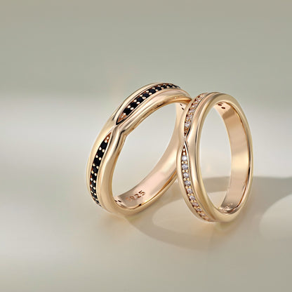 Flydeer Wedding Matching Ring for Men - Pave Black Zirconia with 925 Sterling Silver Groom Lovers Couple Rings for His Silver Size 7-12