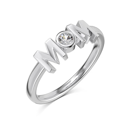 Flydeer Mom Ring 925 Sterling Silver CZ Stackable Ring Gift for Mother DY121082-S-W-WH