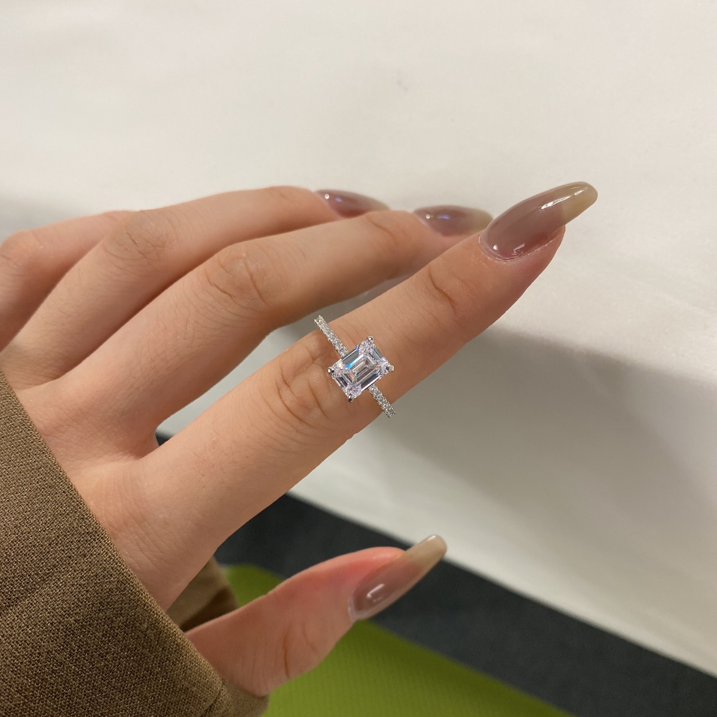 Flydeer Engagement Rings for Women 925 Sterling Silver Emerald Cut Wedding Rings 2CT 5A CZ Anniversary Size 5-9
