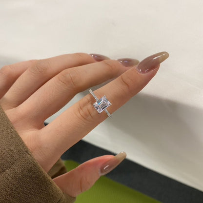 Flydeer Engagement Rings for Women 925 Sterling Silver Emerald Cut Wedding Rings 2CT 5A CZ Anniversary Size 5-9