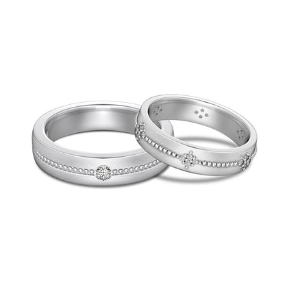 Flydeer Wedding Matching Couple Rings for Women - 925 Sterling Silver Zirconia Flower Design & Beaded Matte-Brushed Finish Lover Ring for Her Silver Size 5-8