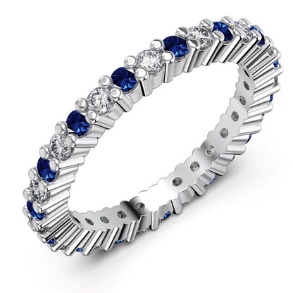 Flydeer Wedding Band for Women 925 Sterling Silver Round Cut 5A CZ Full Eternity Stackable Engagement Ring Blue Sapphire Size 6-9