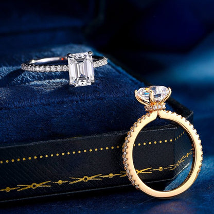 Flydeer Engagement Rings for Women 925 Sterling Silver Emerald Cut Wedding Rings 2CT 5A CZ Anniversary Size 5-9