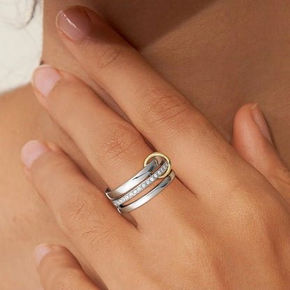 Flydeer Fashion Elegant Stackable Rings for Women 925 sterling silver with 5A Cubic Zirconia Interlocking 3-Band Stacked Ring Statement Multi Ring Stacking Jewelry for Her Size 6-9
